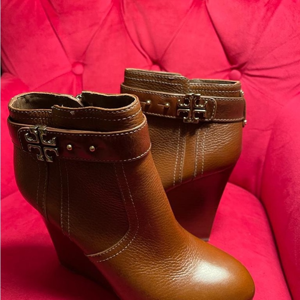 Tory Burch Elian Wedge Bootie Brown Leather
